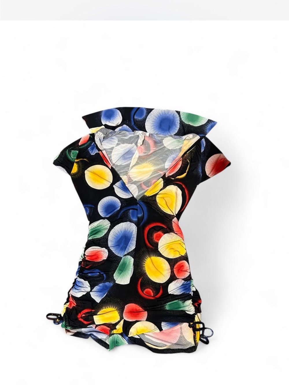 A3 Design Black Mesh Romper with Blue and Cream Dot Circles